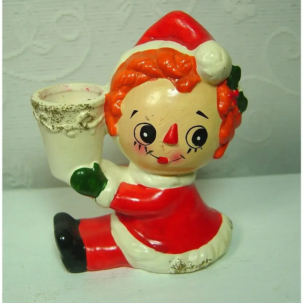 2 VINTAGE NAPCOWARE SANTA RAG DOLL CANDLEHOLDERS-JAPAN